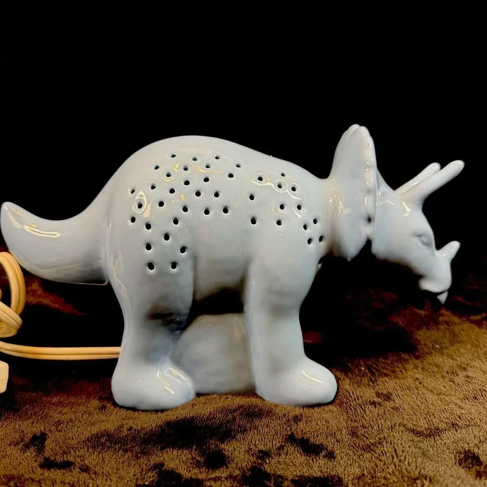 Dinosaur Triceratops Night Light Blue Desk Lamp Decor Plug In Children’s Bedside
